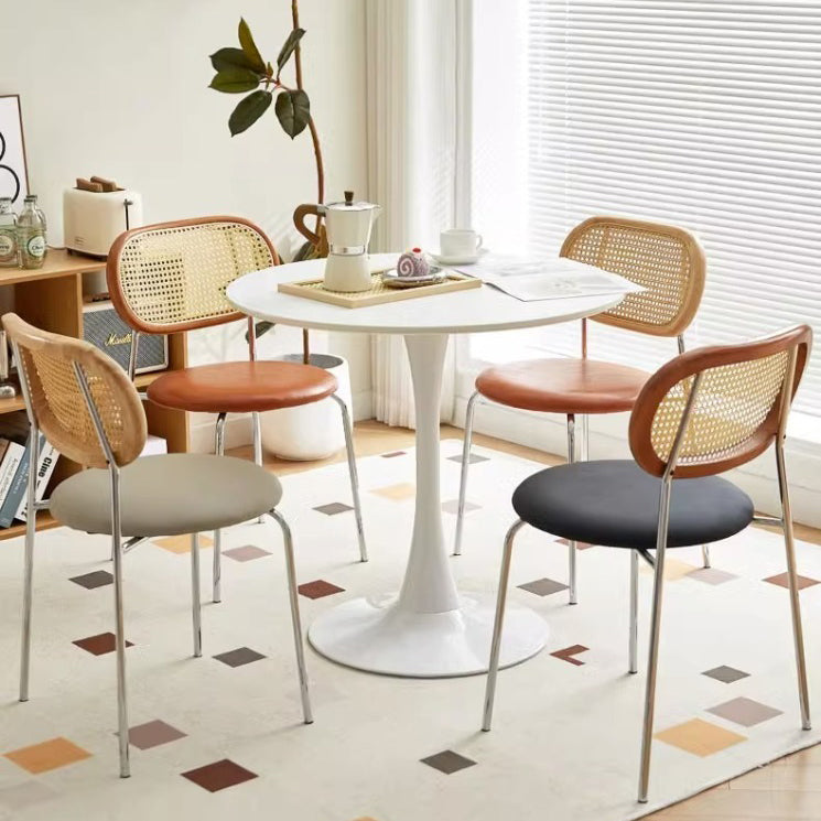 Contemporary Vintage Round Rectangular Solid Wood Metal Genuine Leather Dining Chair Backrest For Dining Room