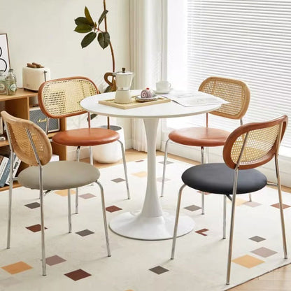 Contemporary Vintage Round Rectangular Solid Wood Metal Genuine Leather Dining Chair Backrest For Dining Room