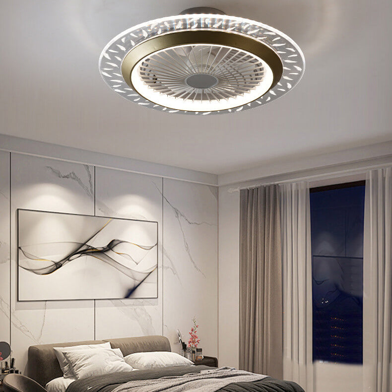 مروحة سقف دائرية حديثة من الأكريليك RGB LED مثبتة بشكل نصف مسطح 