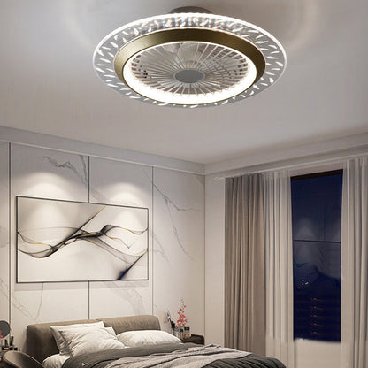 مروحة سقف دائرية حديثة من الأكريليك RGB LED مثبتة بشكل نصف مسطح 