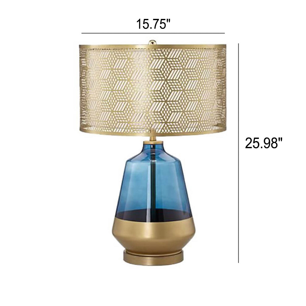 Modern Luxury Blue Glass Bottle Metal Lamp Shade 1-Light Table Lamp