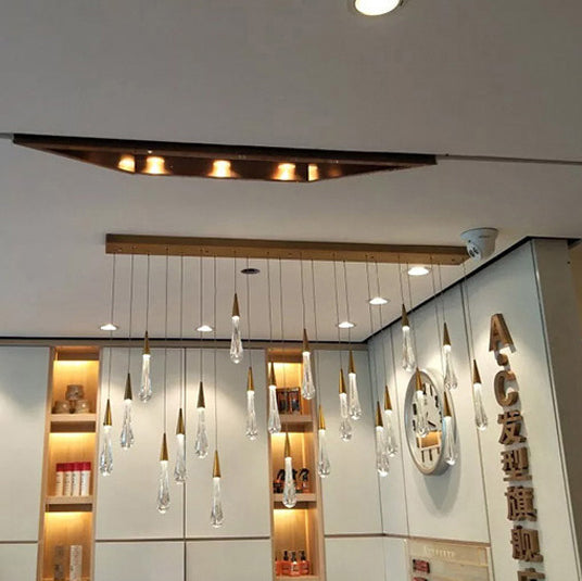 Modern Simplicity Iron Aluminum Crystal Drop Meteor Shower LED Pendant Light For Dining Room