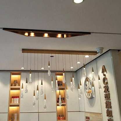 Modern Simplicity Iron Aluminum Crystal Drop Meteor Shower LED Pendant Light For Dining Room