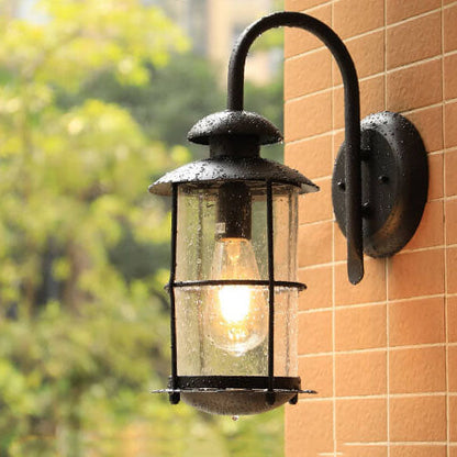 European Industrial Vintage Waterproof Outdoor Iron Glass 1-Light Wall Sconce Lamp