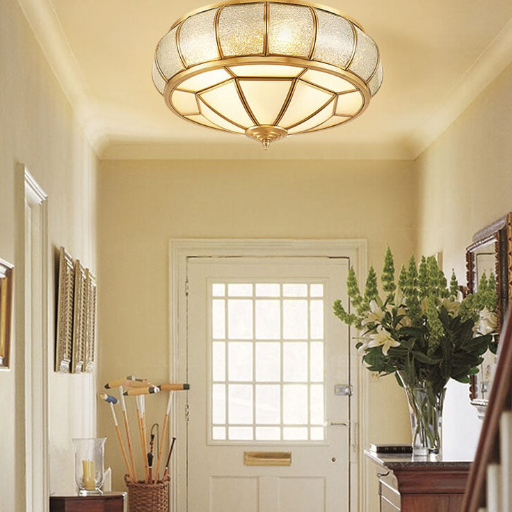 European Style Luxury Brass Glass Drum Cage 3/4/6 Light Flush Mount Ceiling Light