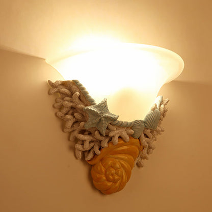 Contemporary Creative Resin Starfish Decorative Trumpet Glass Shade 1-Light Wall Sconce Lamp For Bedroom