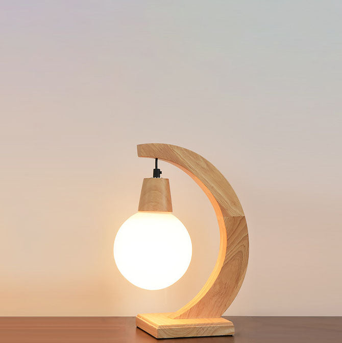 Nordic Creative Glass Ball Bend Solid Wood 1-Light Table Lamp