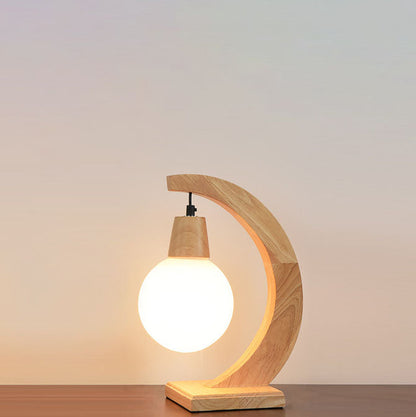 Nordic Creative Glass Ball Bend Solid Wood 1-Light Table Lamp