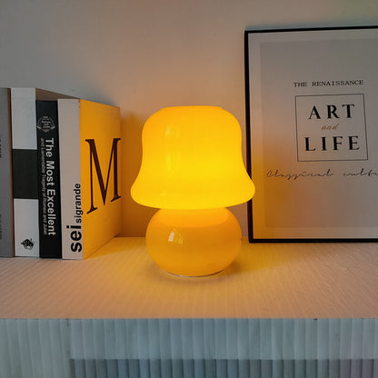 French Cream Handmade Glass Mushroom 1-Light Table Lamp