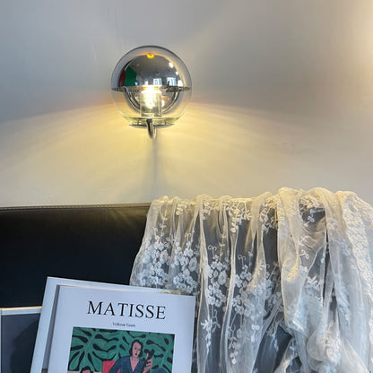 Vintage Chrome Glass Globe 1-Light Wall Sconce Lamp