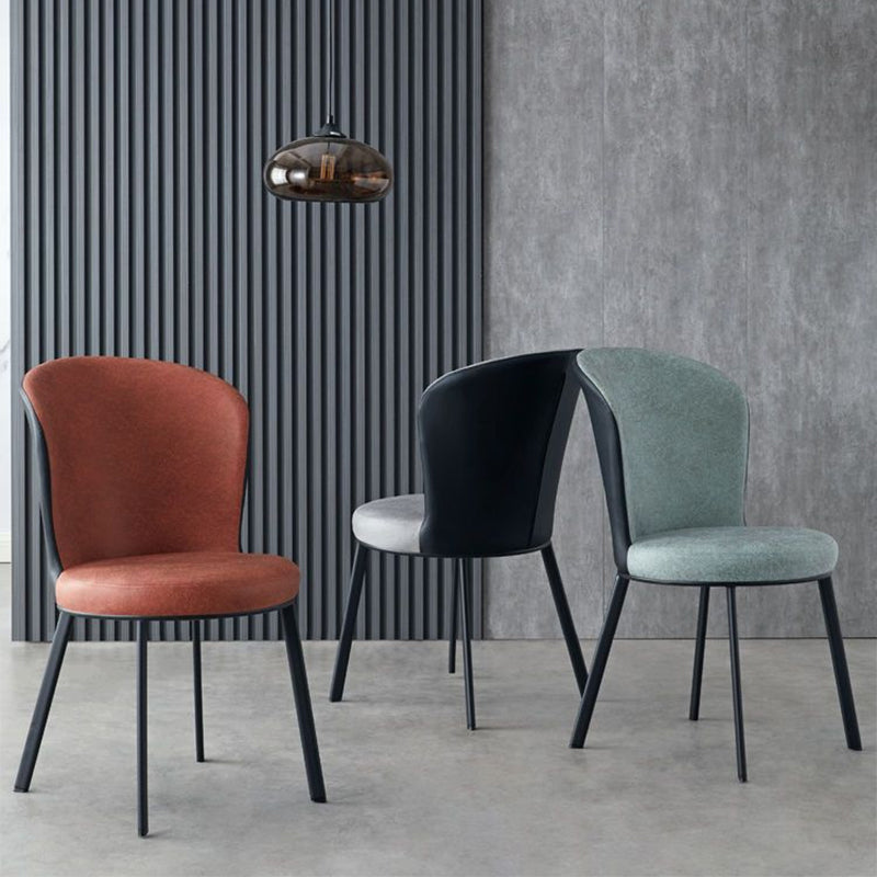 Contemporary Scandinavian Round Cushion Faux Leather Carbon Steel Dining Chair Backrest For Dining Room