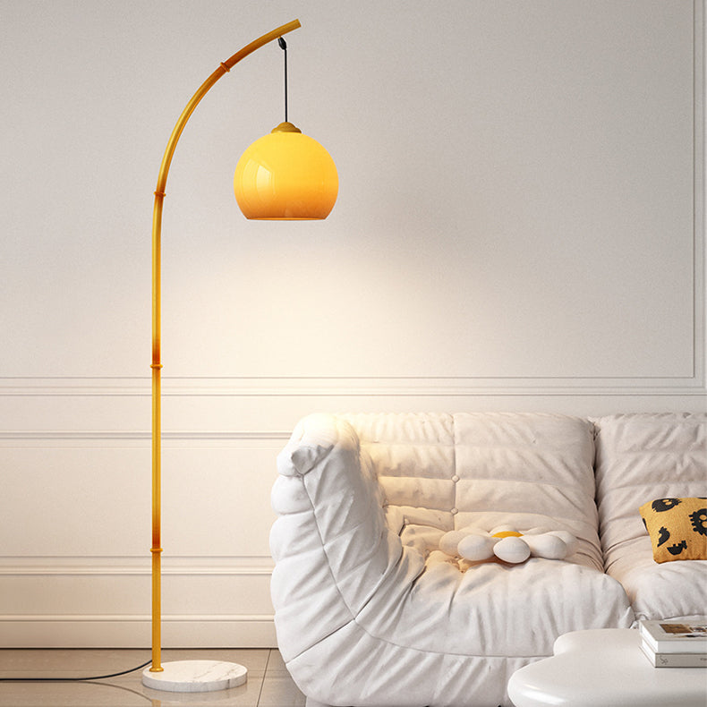 Traditional Vintage Moonlight Glass Ball Shade Marble Base 1-Light Standing Floor Lamp For Study