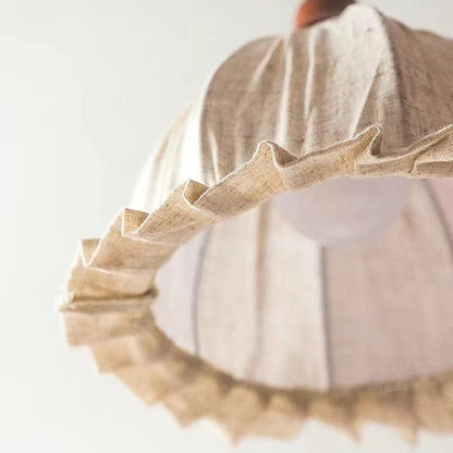 Contemporary Retro Hemispherical Lace Solid Wood Fabric 1-Light Pendant Light For Bedroom