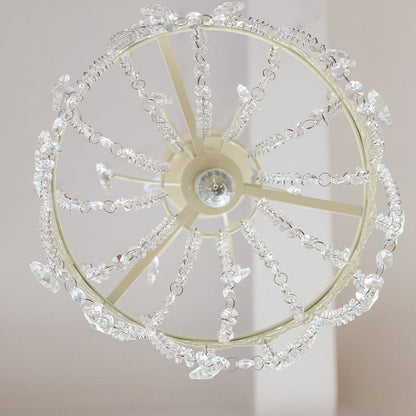 Traditional French Vintage Crystal Round Lamp Beads 1-Light Pendant Light For Bedroom