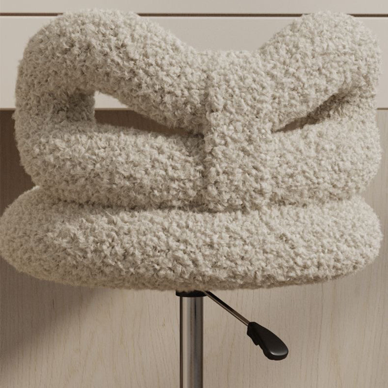 Modern Art Deco Butterfly Knot Round Lambswool Faux Leather Metal Vanity Stool Backrest Armless For Bedroom