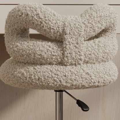 Modern Art Deco Butterfly Knot Round Lambswool Faux Leather Metal Vanity Stool Backrest Armless For Bedroom