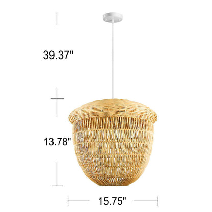 Japanese Rattan Weaving Globe Basket 1-Light Pendant Light
