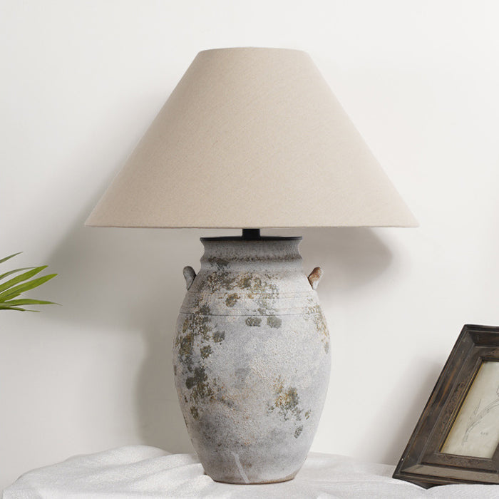 Traditional Vintage Ceramic Fabric Metal Conic Pot 1-Light Table Lamp For Bedside