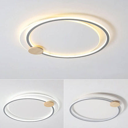 Nordic Simple Round Ring Aluminum Wood LED Flush Mount Ceiling Light
