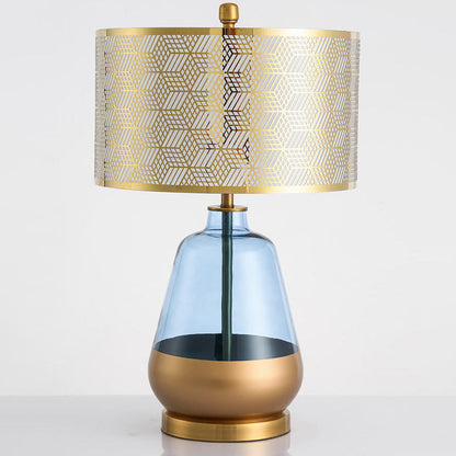 Modern Luxury Blue Glass Bottle Metal Lamp Shade 1-Light Table Lamp