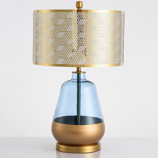Modern Luxury Blue Glass Bottle Metal Lamp Shade 1-Light Table Lamp