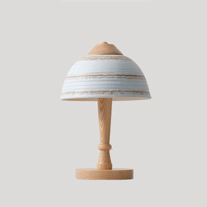 Vintage Solid Wood Ceramic Dome LED Table Lamp