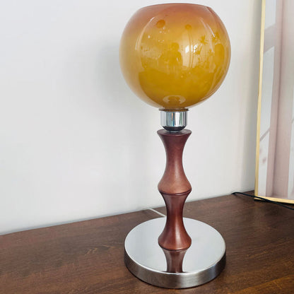 French Vintage Spherical Glass Wood 1-Light Table Lamp