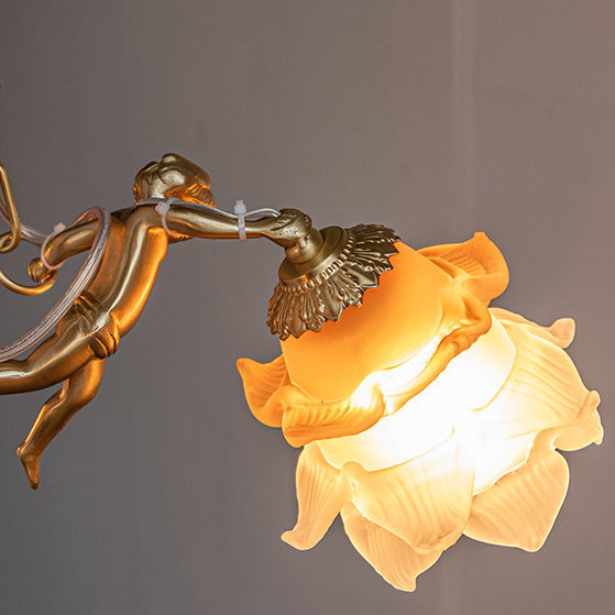 Traditional Vintage Angel Flower Copper Glass 1/3/6 Light Chandelier For Bedroom