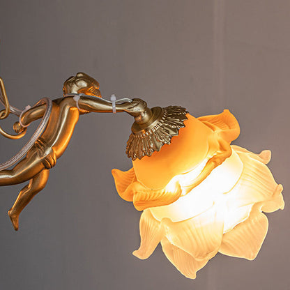 Traditional Vintage Angel Flower Copper Glass 1/3/6 Light Chandelier For Bedroom