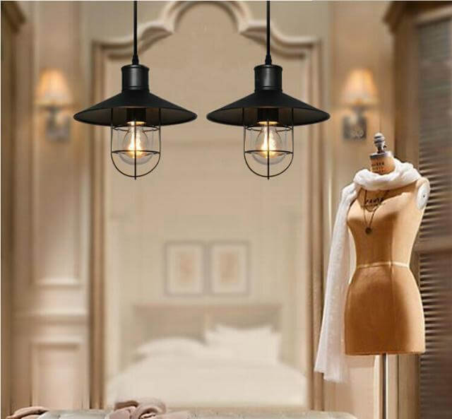 Black Cage Iron Lampshade 1-Light Single Bell Pendant Light