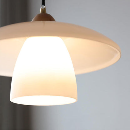 Danish Vintage White Jade Disc Glass Shade 1-Light Pendant Light