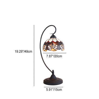 Traditional Tiffany Iron Glass Floral Whelk 1-Light Table Lamp For Study