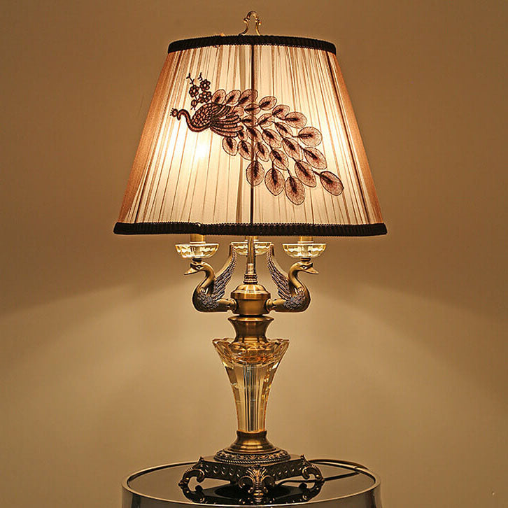 Modern Luxury Fabric Shade Candle Crystal Base 3/4 Light Table Lamp