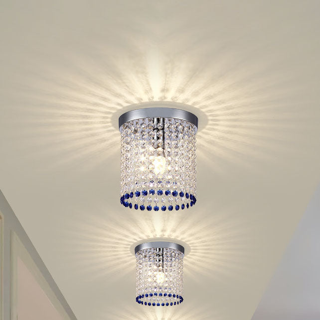 Modern Minimalist Crystal Bead Curtain Round 1-Light Semi-Flush Mount Ceiling Light