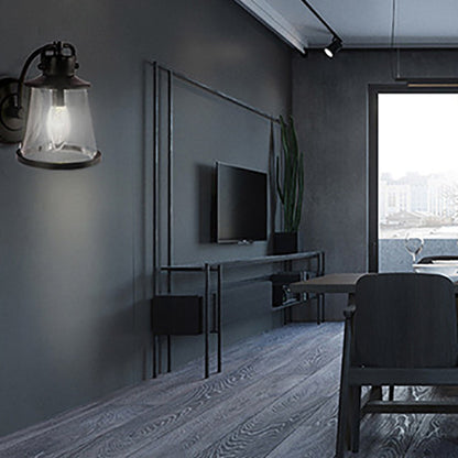 Contemporary Industrial Iron Glass Round Shade 1-Light Waterproof Wall Sconce Lamp For Hallway