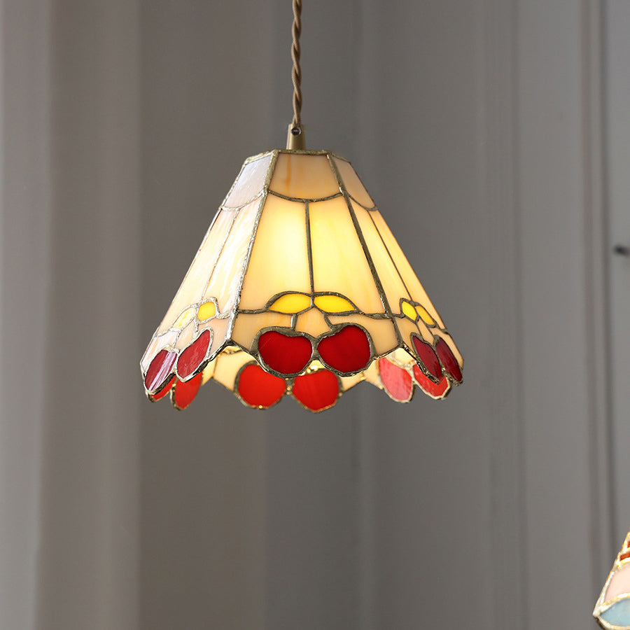 Contemporary Vintage Pentagonal Hexagonal Brass Glass 1-Light Pendant Light For Living Room