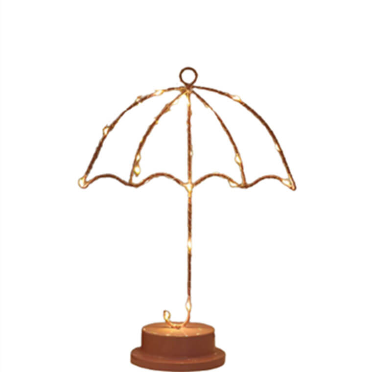 Creative Umbrella Pink Iron LED Decorative Battery USB Night Light Table Lamp