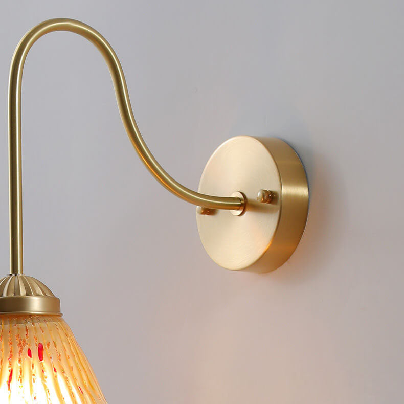 Japanese Vintage Yellow Glass Cone Brass 1-Light Wall Sconce Lamp