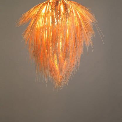 Traditional Japanese Rattan Weaving Cone 1-Light Pendant Light For Dining Room
