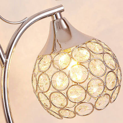 Modern Art Deco Floral Branch Design Crystal Iron 2-Light Table Lamp For Bedroom