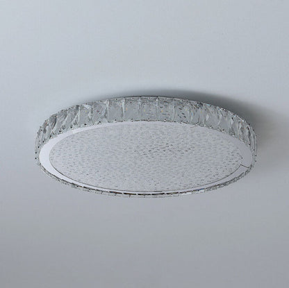 Modern Light Luxury Crystal Square Round Stainless Steel LED Flush Mount Ceiling Light