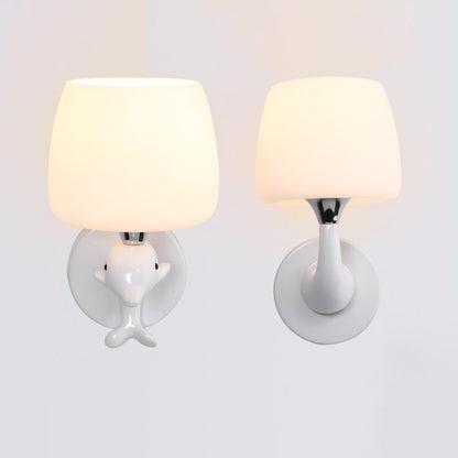 Contemporary Nordic Dolphin Cylinder Metal Resin Glass 1/2 Light Wall Sconce Lamp For Bedside