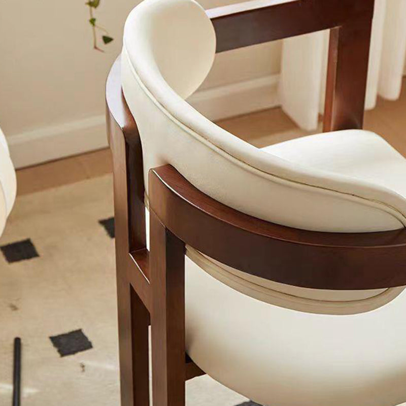 Contemporary Scandinavian Bent Square PU Leather Wood Dining Chair Backrest Arm For Dining Room