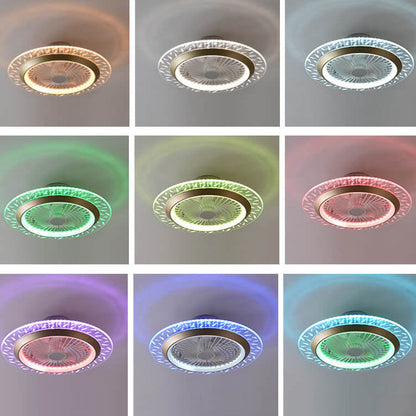 مروحة سقف دائرية حديثة من الأكريليك RGB LED مثبتة بشكل نصف مسطح 