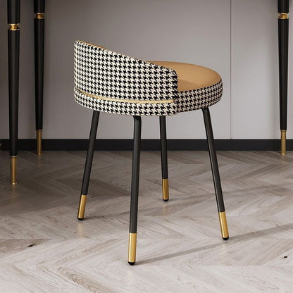 Contemporary Nordic Round Houndstooth Faux Leather Fabric Splicing Vanity Stool Low Back For Bedroom
