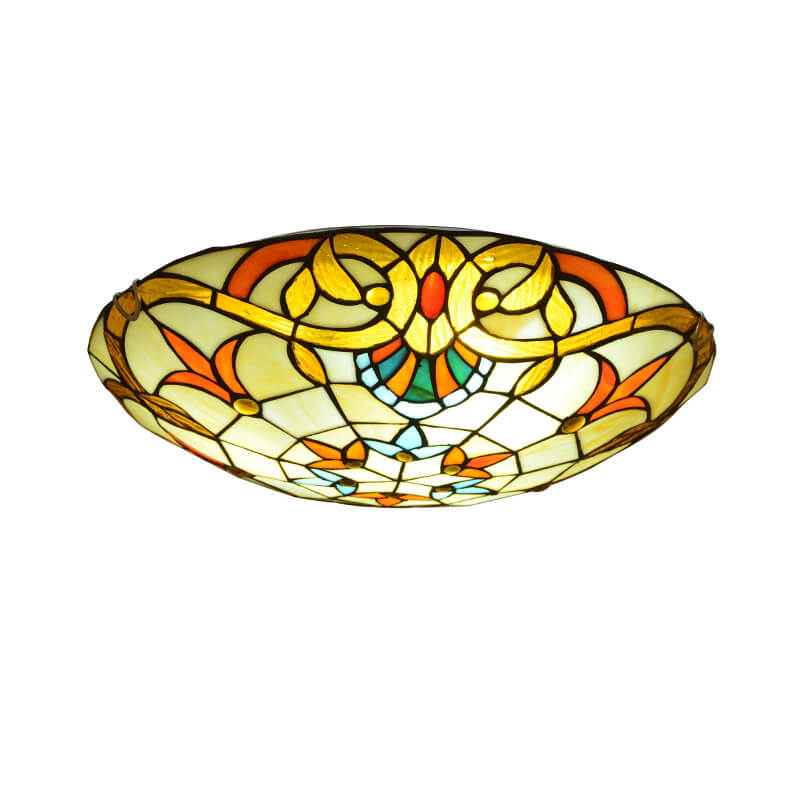 European Tiffany Baroque Round Stained Glass 2/3/4 Light Flush Mount Ceiling Light