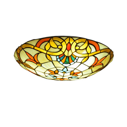 European Tiffany Baroque Round Stained Glass 2/3/4 Light Flush Mount Ceiling Light