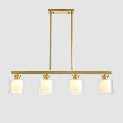 Nordic Simplicity Brass Glass Cylinder Linear Island Light 3/4 Light Chandelier