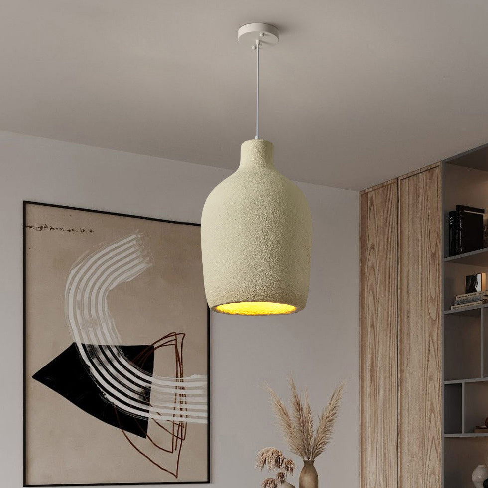 Traditional Japanese Fiberglass Iron Bottle Round 1-Light Pendant Light For Dining Room