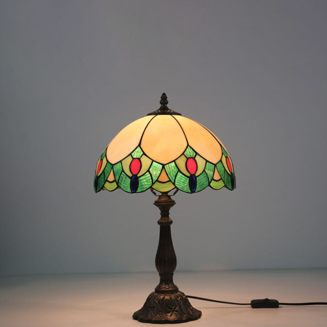 Tiffany European Vintage Gemstone Stained Glass 1-Light Table Lamp